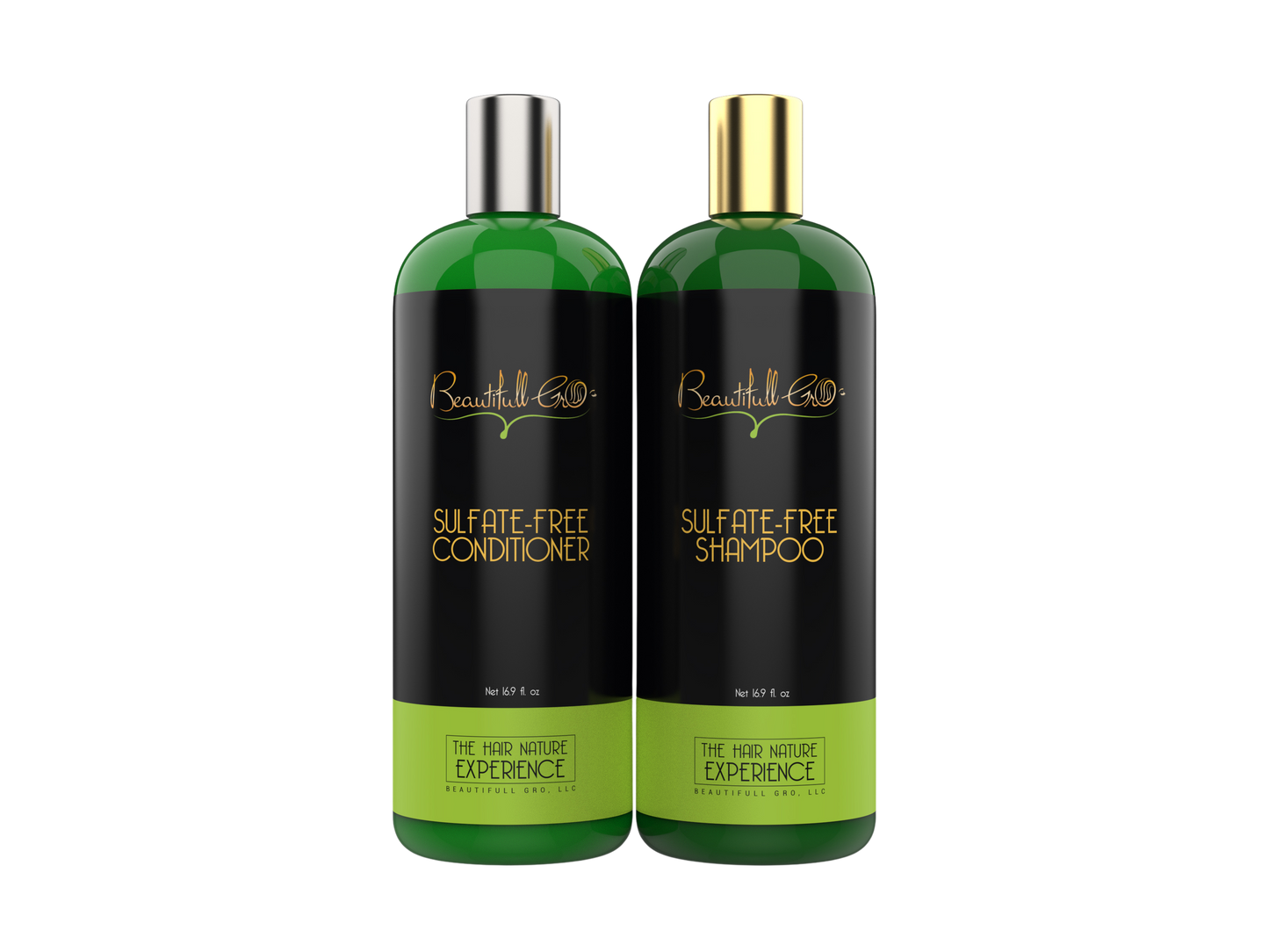 Beautifull Gro sulfate-free shampoo and conditioner set for Black women that gently cleanses, restores moisture, and supports healthy hair growth for dry, color-treated, curly, 4C, 3C, coily and kinky hair.
